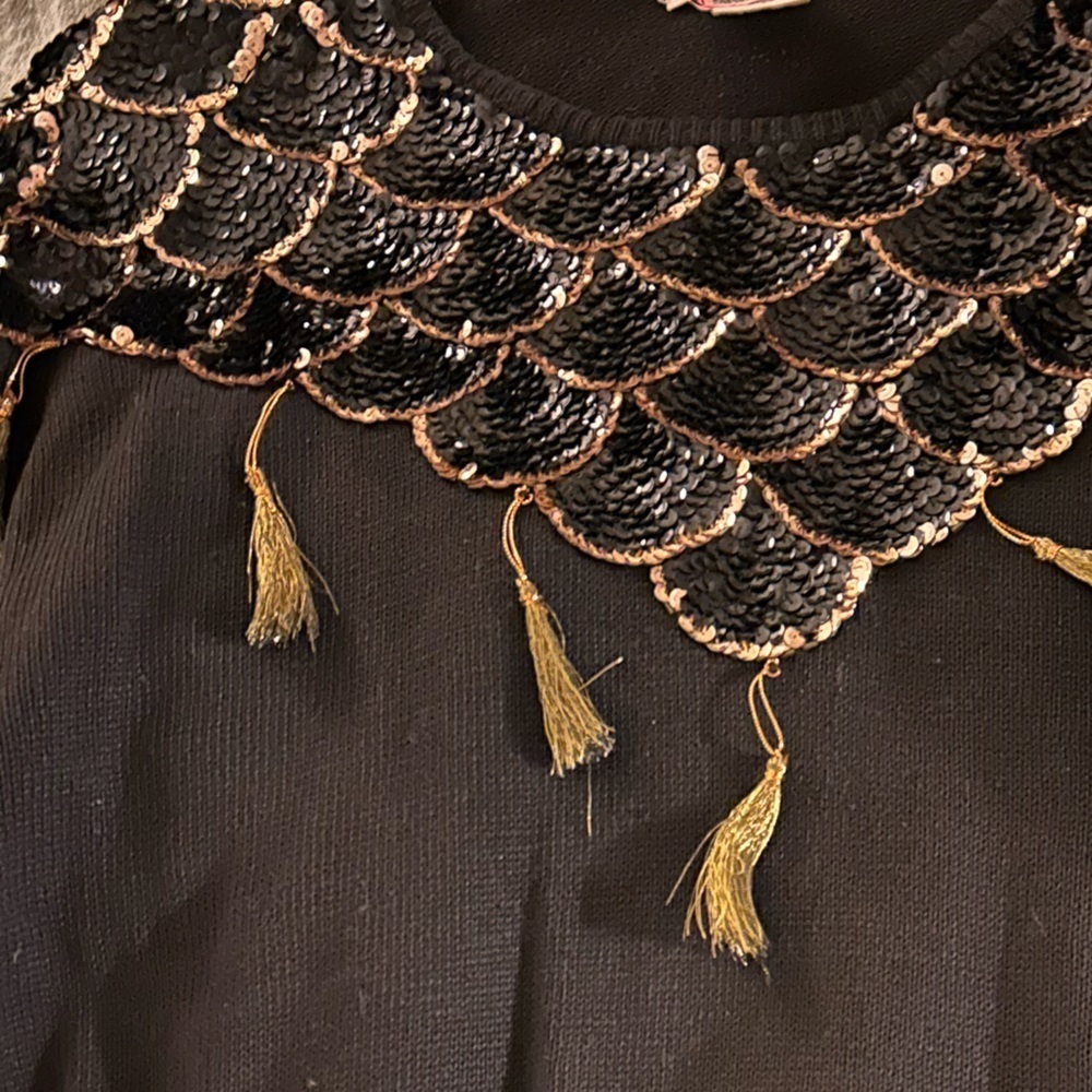 Vintage Western Connection sequined tassel black sweater size L - Picture 15 of 15